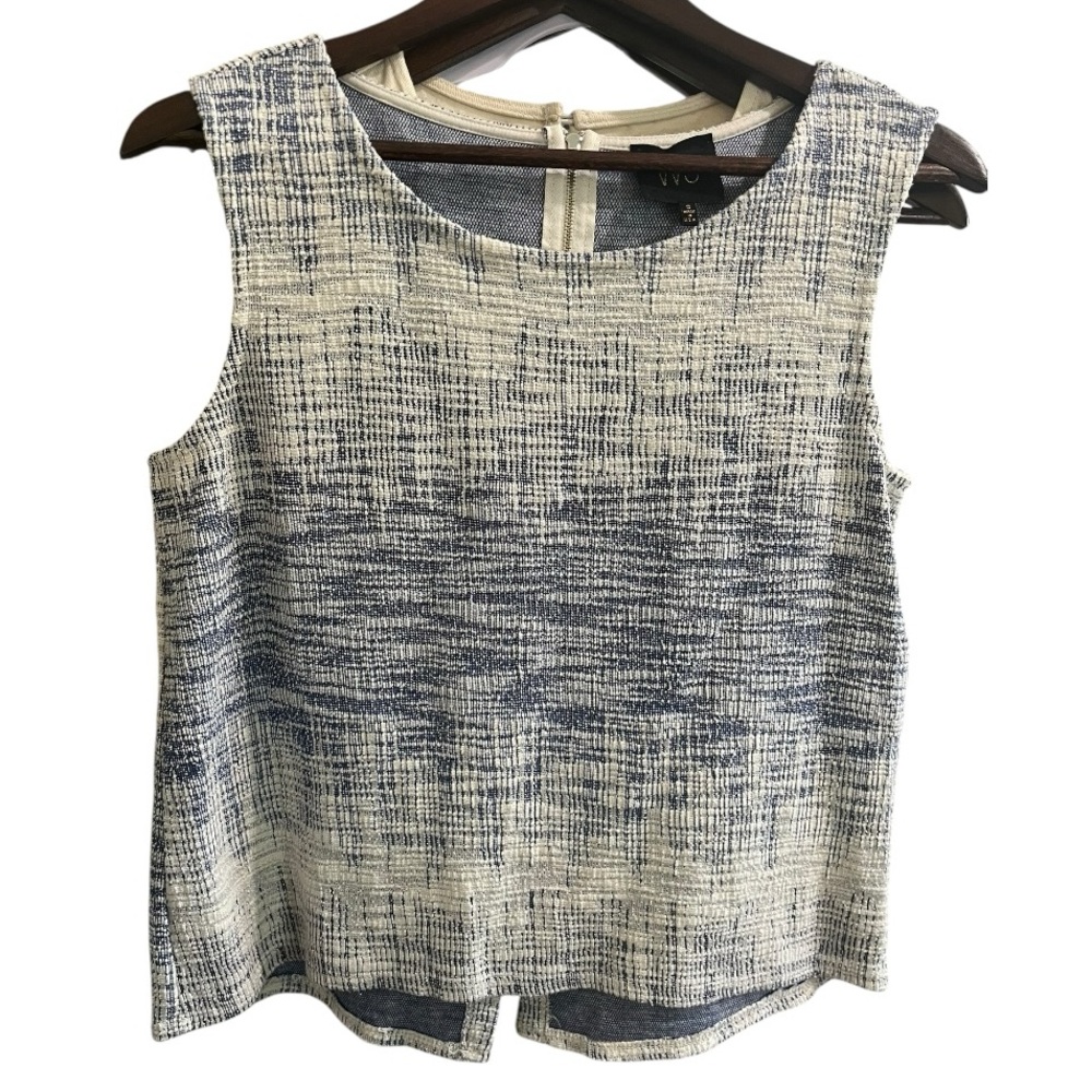 ANTHROPOLOGIE W5 BLUE AND WHITE TWEED STYLE SLEEVELESS TOP SIZE SMALL
